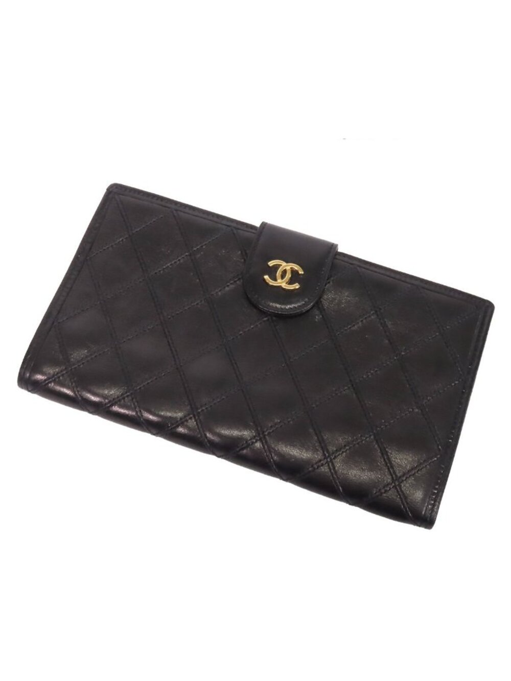 Chanel Bicolor Black Gold Lambskin Kiss Lock Wallet